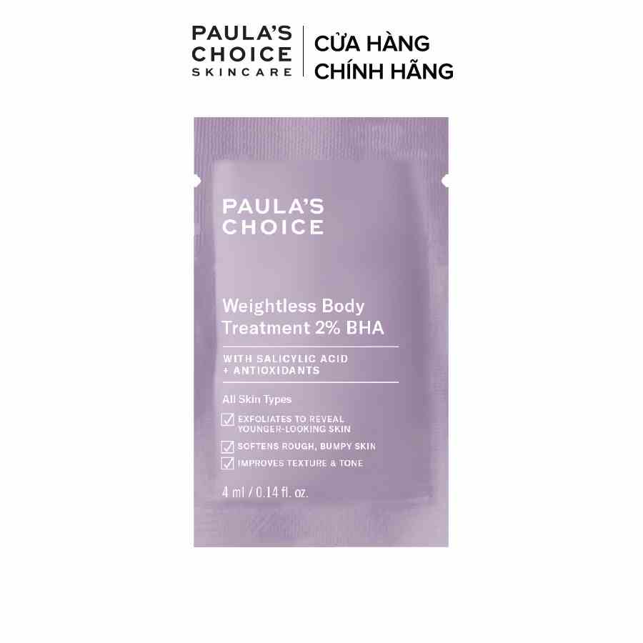 Kem dưỡng thể ngừa viêm lỗ chân lông Paula’s Choice WEIGHTLESS BODY TREATMENT WITH 2% BHA -4ml 5709