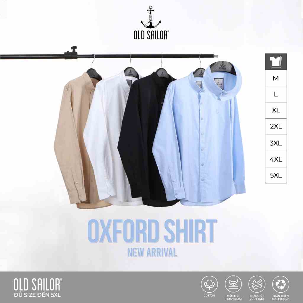 Áo Sơ Mi Nam Cổ Trụ OLD SAILOR Tay Dài Chất Vải Oxford Form Basic Đơn Giản Kiểu Dáng Hàn Quốc Bigsize