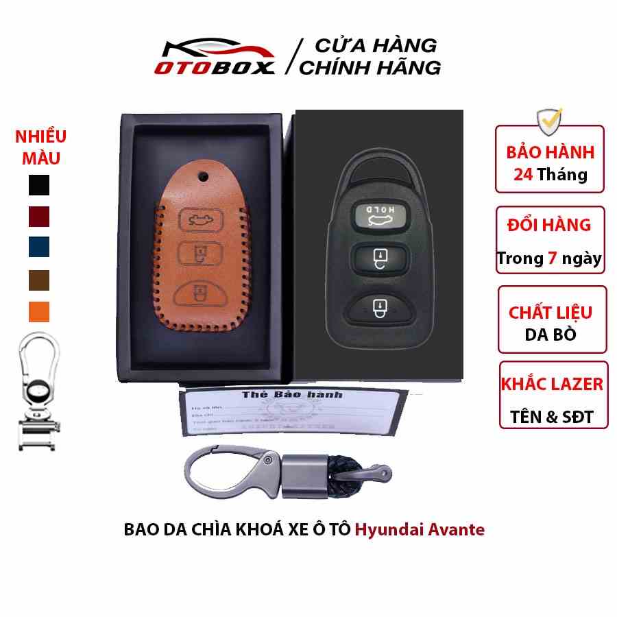 Bao da chìa khóa ô tô santafe 07-09, avante 3 nút bấm chính hàng otobox, bảo hành 2 năm, khắc tên và số điện thoại