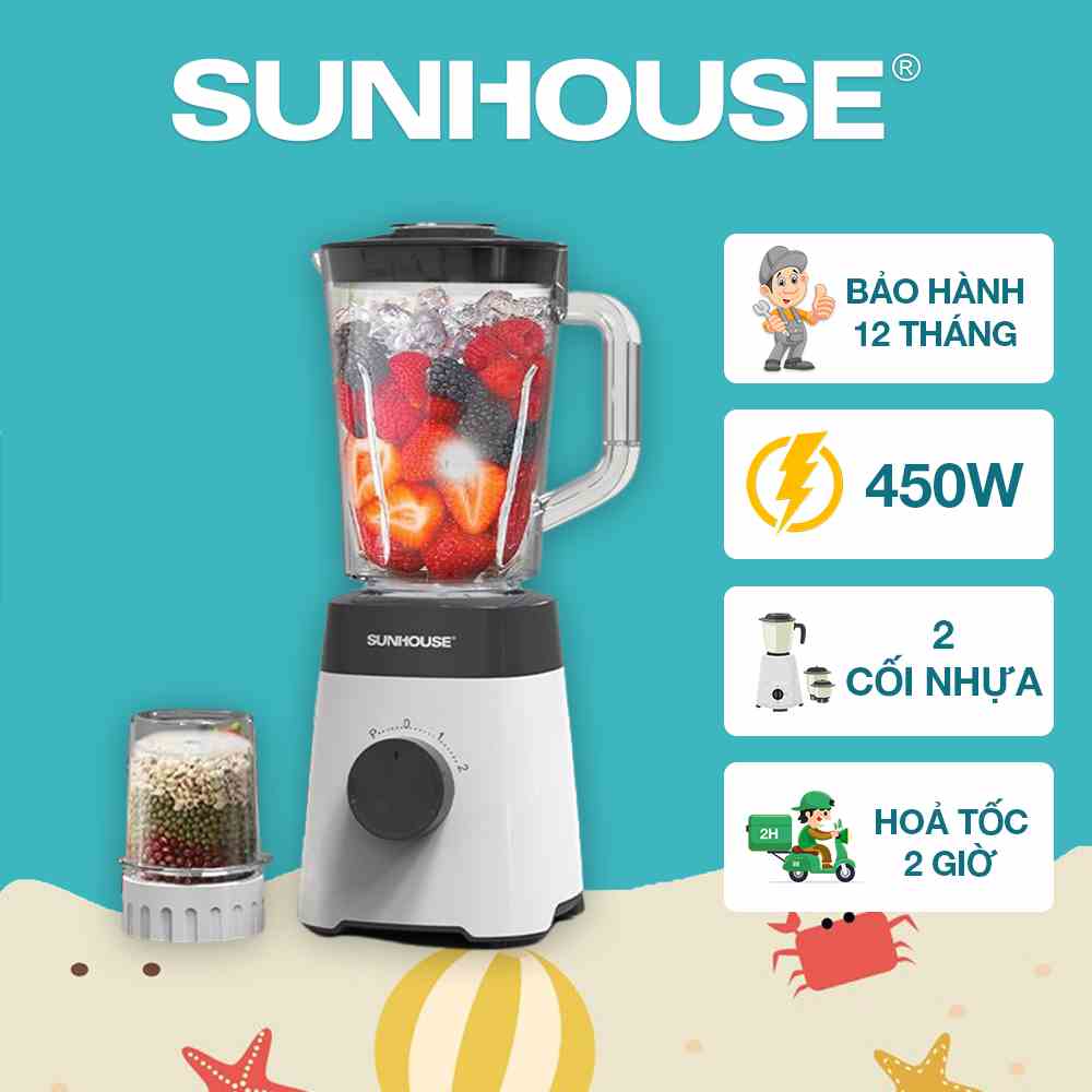 Máy xay sinh tố đa năng 2 cối SUNHOUSE SHD5114 - Bảo hành chính hãng 12 tháng