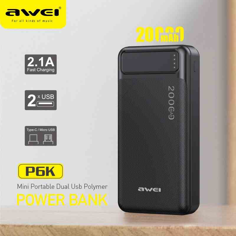 Sạc dự phòng AWEI P6K 20000mAh hai cổng USB