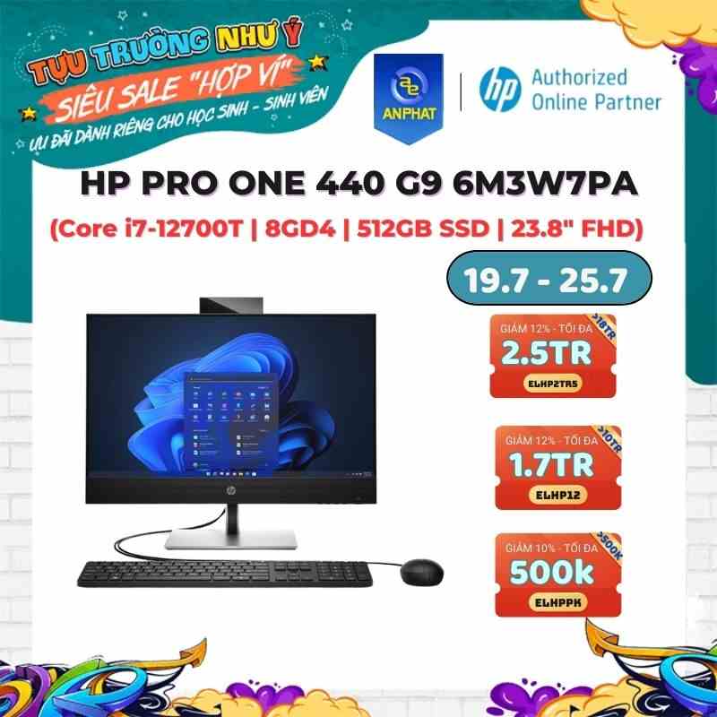 [Mã ELHP2TR5 giảm 12% đơn 18TR] Máy tính để bàn HP ProOne 440 G9 AIO NT 6M3W7PA (Core i7-12700T|8GB|512GB|23.8inch FHD