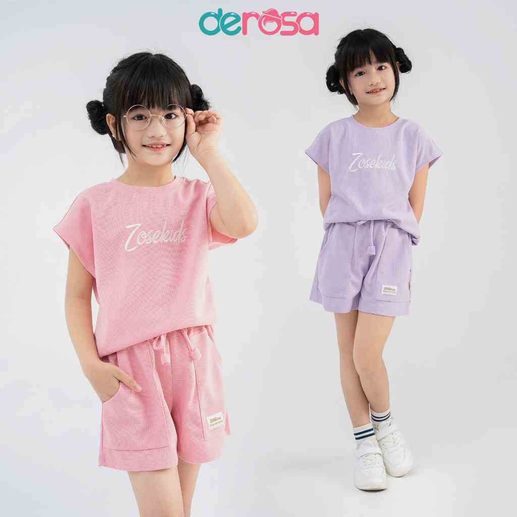 Bộ thun cộc tay bé gái DEROSA KIDS đồ bộ mùa hè cho bé từ 2 đến 6 tuổi ZSK23-501B