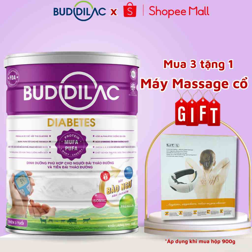 Sữa Bột BUDDILAC Diabetes Sữa Cho Người Tiểu Đường Giúp Ổn Định Đường Huyết Ngăn Ngừa Mỡ Máu Hộp 900g