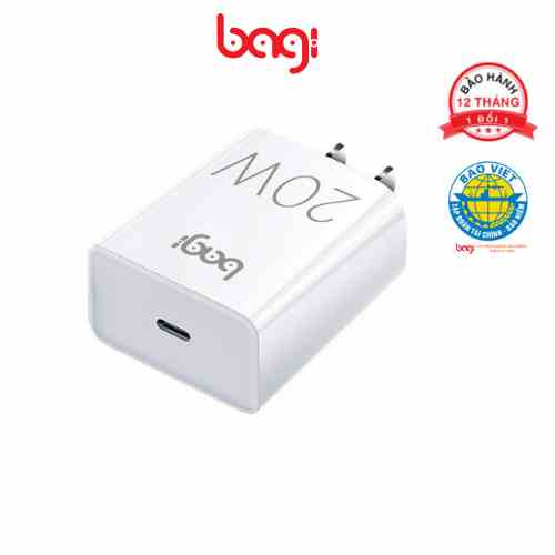 [Mã BMLTB35 giảm đến 35K đơn 99K] Củ sạc hãng Bagi 20W Type-C cho iPhone PD CE-PD20i Bảo hành 12 tháng 1 ĐỔI 1