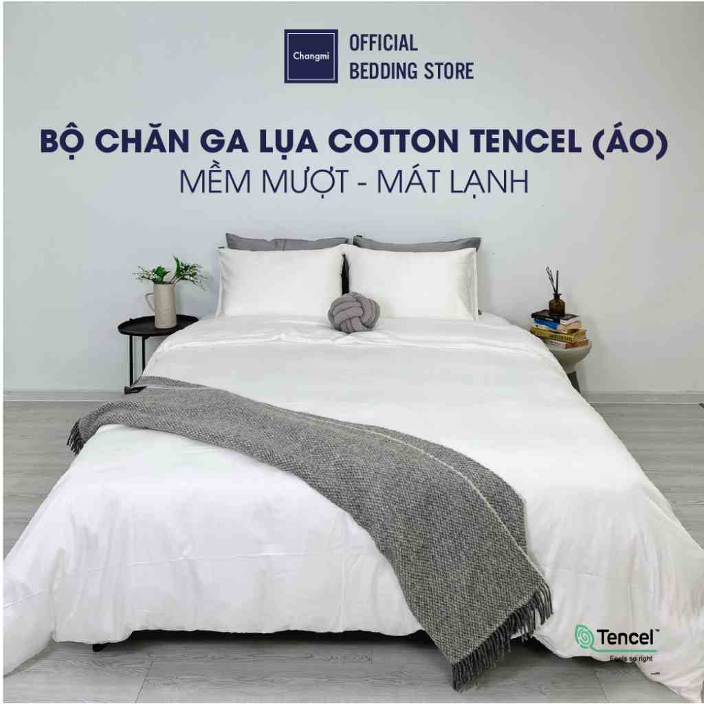 Bộ chăn ga lụa Cotton Tencel (Áo) 60S siêu mềm mượt và mát lạnh - 5 Món