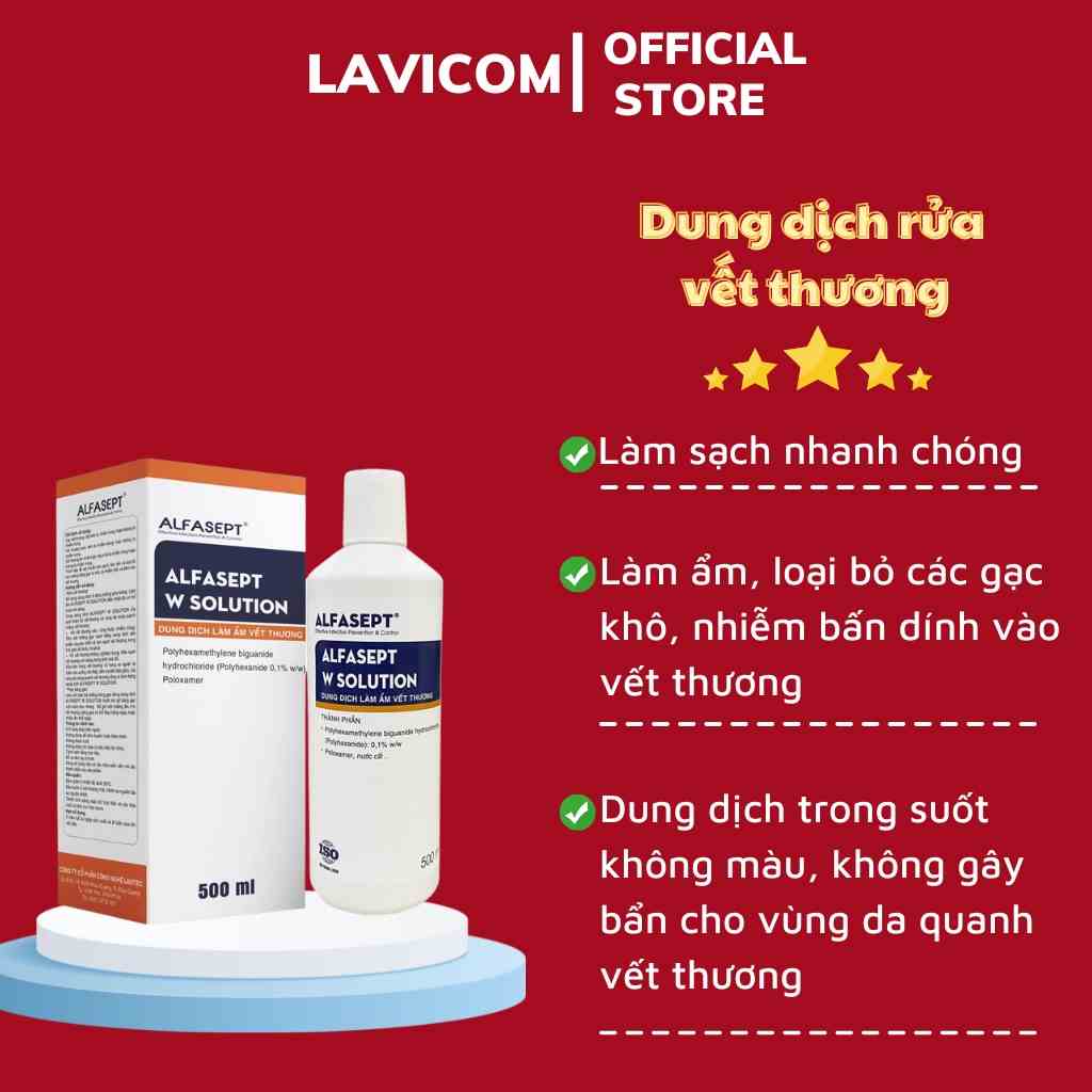 Dung Dịch Rửa Vết Thương ALFASEPT W Solution Giúp Làm Sạch Nhanh Chóng Và Hiệu Quả Lọ 500ml