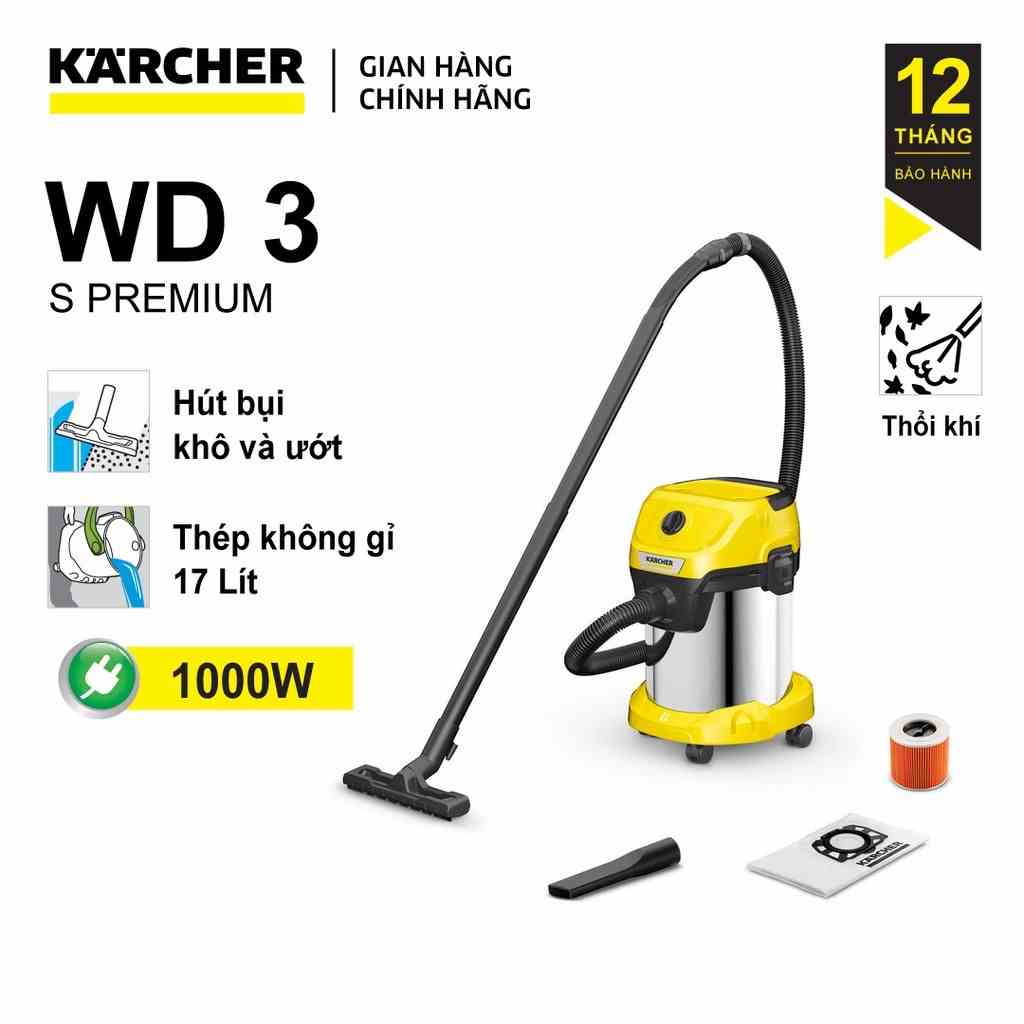 Máy hút bụi khô và ướt Karcher WD 3 S Premium (Dòng cải tiến đổi mẫu 2022 cho máy hút bụi đa năng WD 3 Premium)