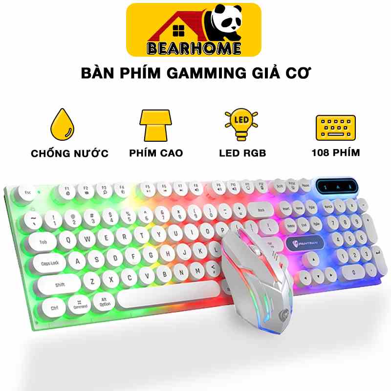 Bàn phím máy tính gaming giả cơ nút tròn Led RGB có dây chống nước chuyên chơi game, làm việc văn phòng phím đàn hồi tốt