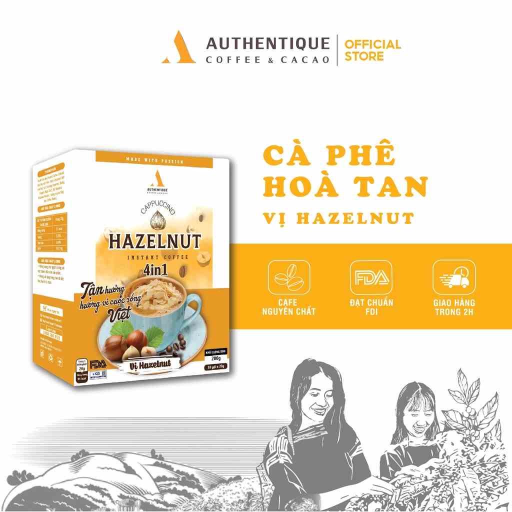 [Mã BMLTB35 giảm đến 35K đơn 99K] Cà phê hòa tan vị Hazelnut (20G x 10Gói) - Cappuccino Hazelnut | Authentique Coffee