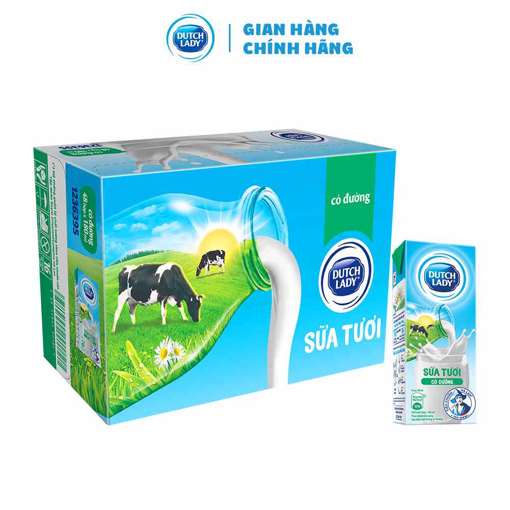 Thùng sữa tươi tiệt trùng Dutch Lady có đường 48x180ml