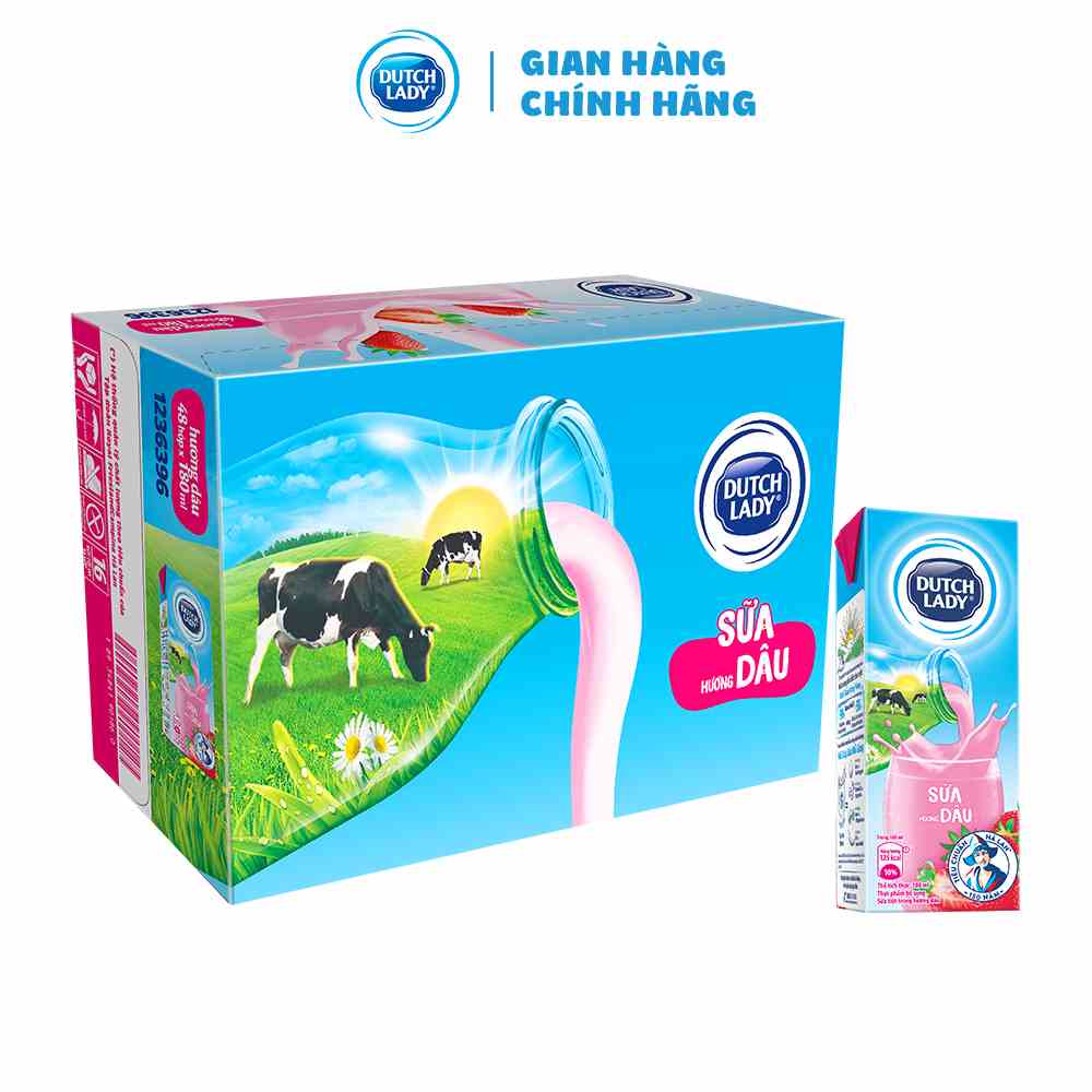 Thùng 48 Hộp Sữa Tươi Tiệt Trùng Dutch Lady Cô Gái Hà Lan Hương Dâu 48 x 180ml