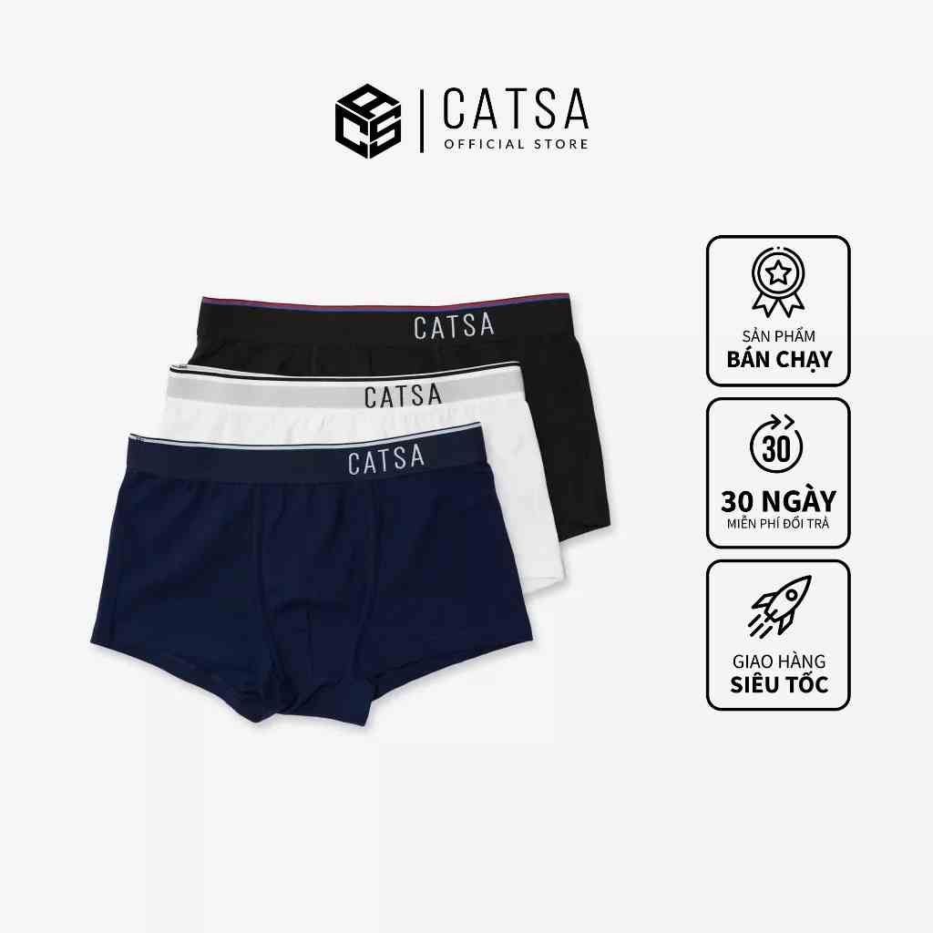 Quần lót nam Boxer dáng Trunk vải thun cotton tự nhiên 100% thoáng khí, co giãn, thấm hút mồ hôi CATSA QBX023 - 24 - 25