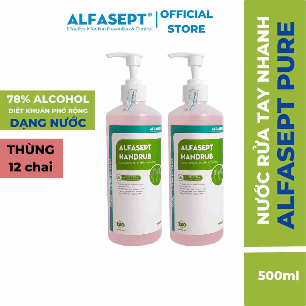 Nước Rửa Tay Khô ALFASEPT Handrub Thân Thiện Với Da, Giúp Diệt Khuẩn Nhanh Chóng, Hiệu Quả 500ml - Thùng 12 chai