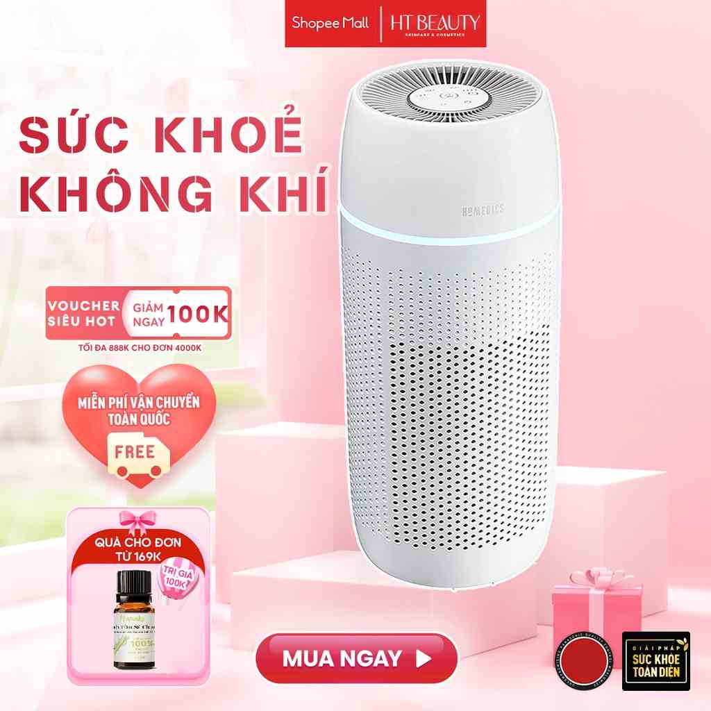 Máy lọc không khí khử mùi lông vật nuôi Homedics AP-PET35 HT Beauty, Diệt toàn bộ Virut vi khuẩn bao gồm cả Covid-19