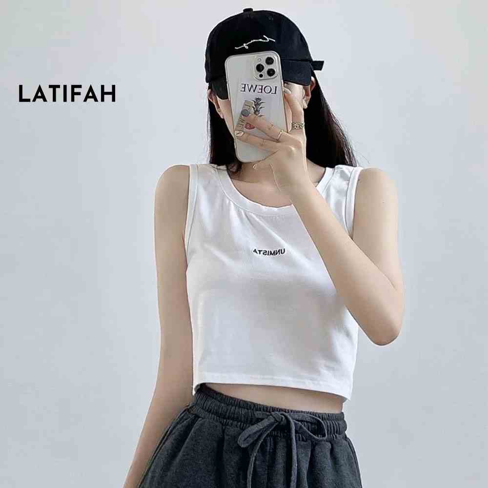 Áo thun croptop ba lỗ LATIFAH thêu chữ UNMISTA AT018 chất vãi dày dặn co giãn 4 chiều