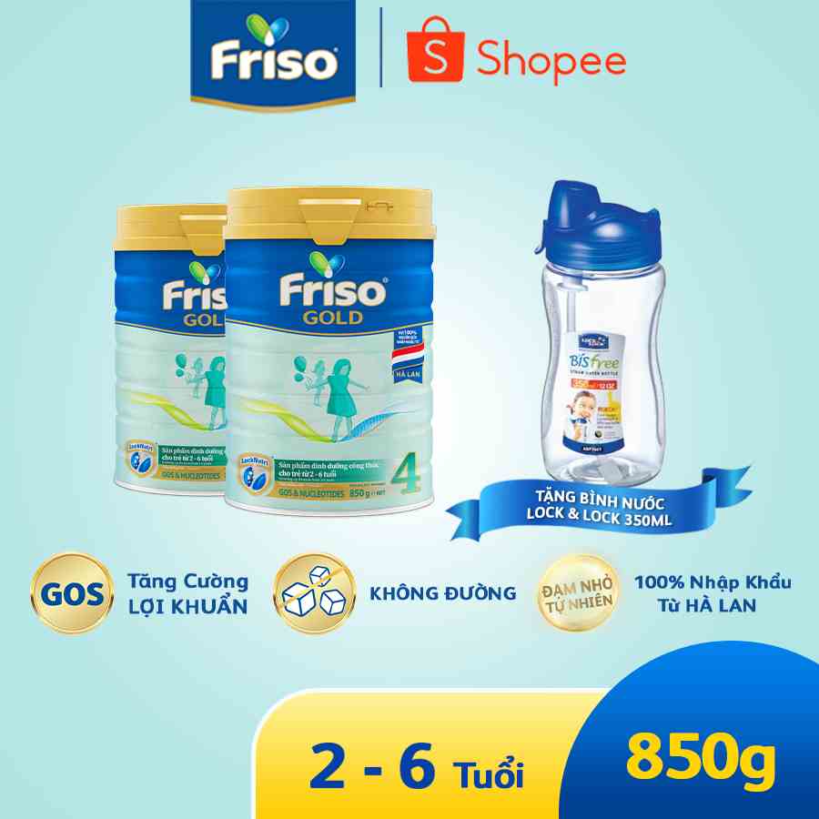 [Tặng bình Lock&Lock] Combo 2 Lon Sữa Bột Friso Gold 4 850g/lon