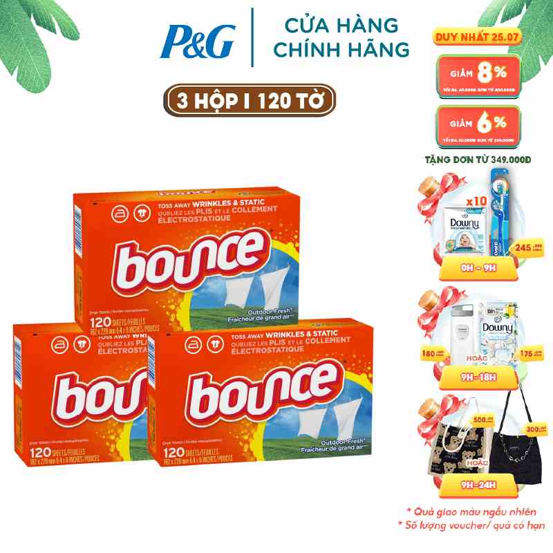 Bộ 3 Giấy thơm Bounce SHEETS Outdoor Fresh 120 Tờ