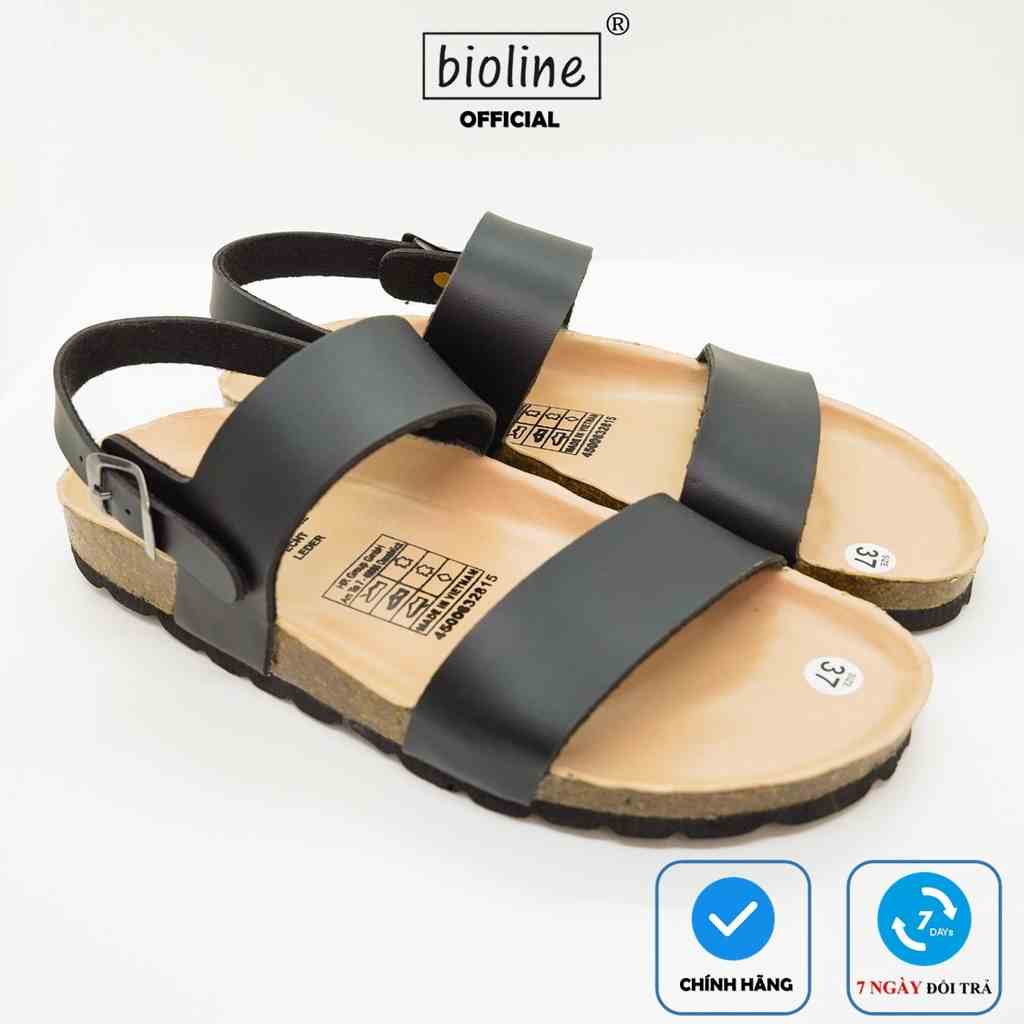 PUK15 - Sandal Đế Trấu BIOLINE Official Quai Da Pu Hai Quai Ngang Lót Pu Kem Chống Nước