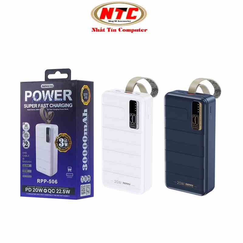 Pin dự phòng sạc nhanh Remax RPP-506 Noah Series 30000mAh an toàn đi máy bay - hỗ trợ QC 22.5W và PD 20W (2 màu)