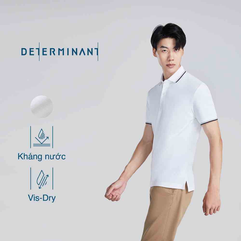 Áo thun polo nam cao cấp DETERMINANT tay ngắn - kháng nước - màu trắng cổ sọc xanh - P01-04