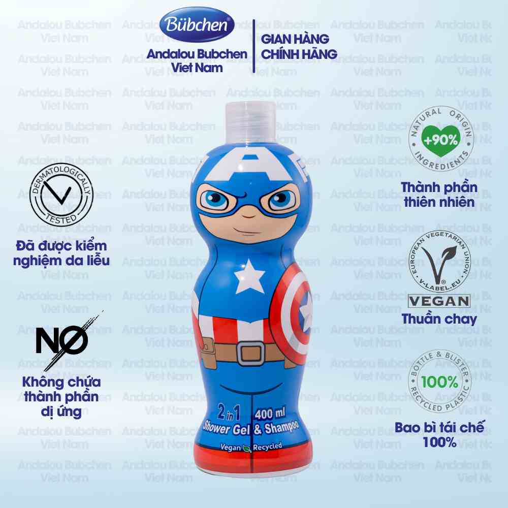 [Mã BMLTB35 giảm đến 35K đơn 99K] Sữa Tắm Gội Air Val Captain America Dành Cho Bé Trai 400ml