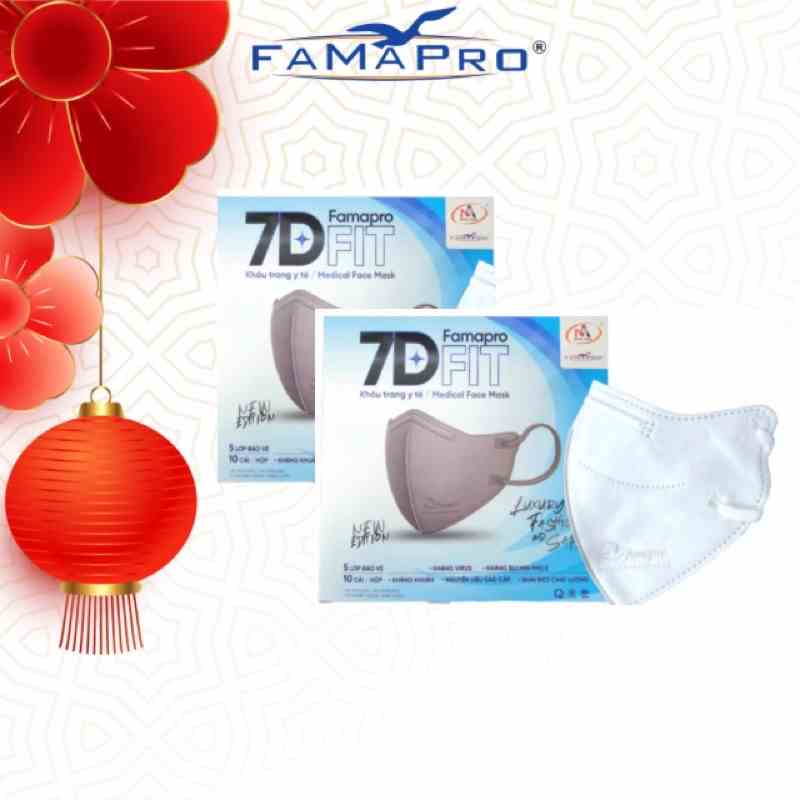 Famapro 7D FIT Combo 2 hộp Khẩu trang y tế cao cấp kháng khuẩn 5 lớp (10 cái/ hộp)