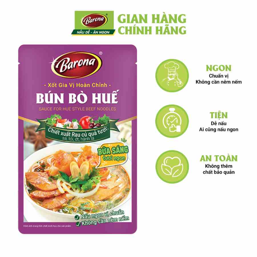 Combo 1 hộp (20 gói) Gia Vị Bún Bò Huế Barona 110g ướp ngon chuẩn vị không cần nêm nếm