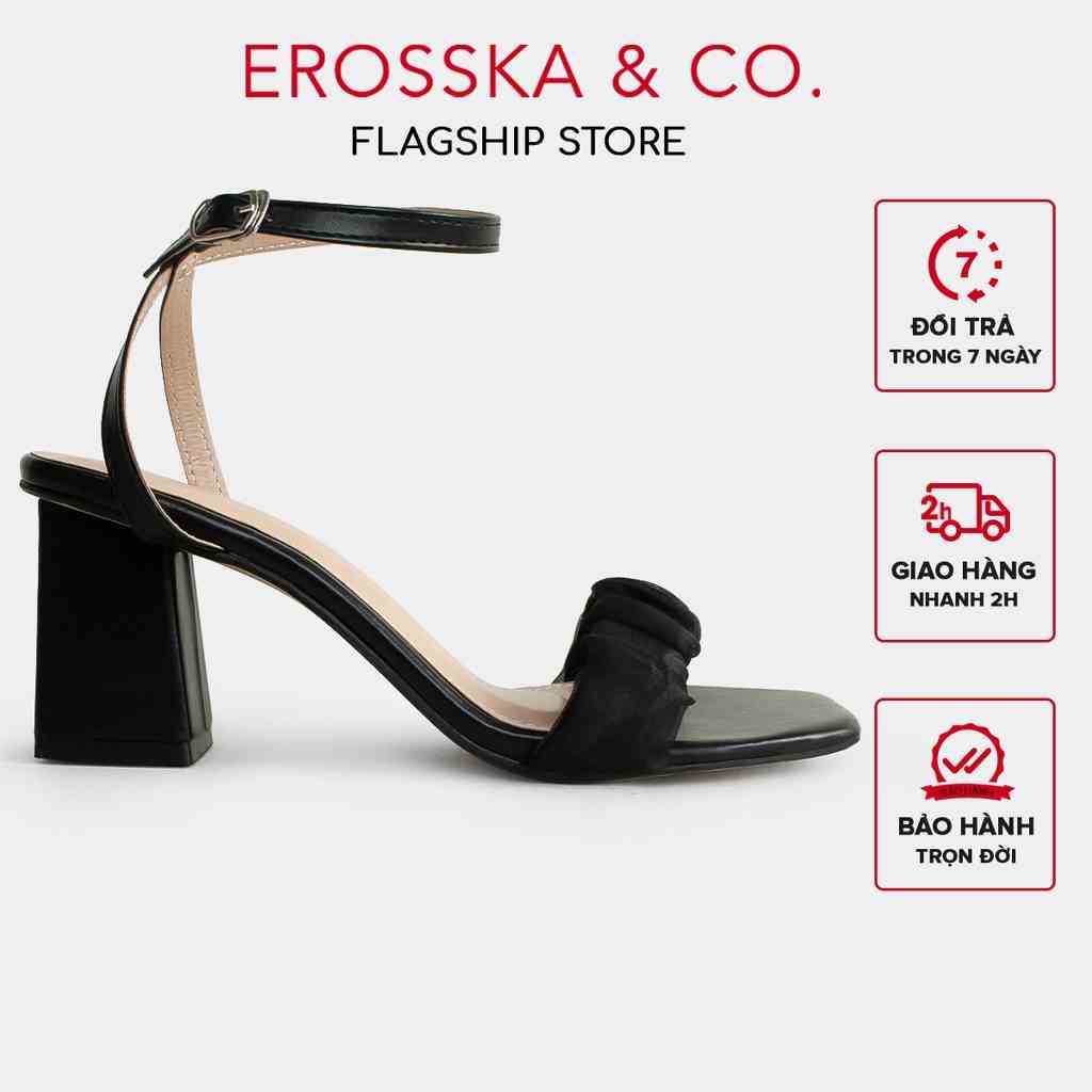 Erosska - Giày sandal cao gót nữ quai nhún lưới phối dây quai mảnh cao 7cm màu đen - EB050