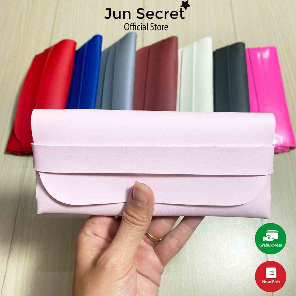 Túi da đựng kính dạng cài Jun Secret chất liệu da mềm nhiều màu sắc siêu sang chảnh, tiện lợi (giao màu ngẫu nhiên)