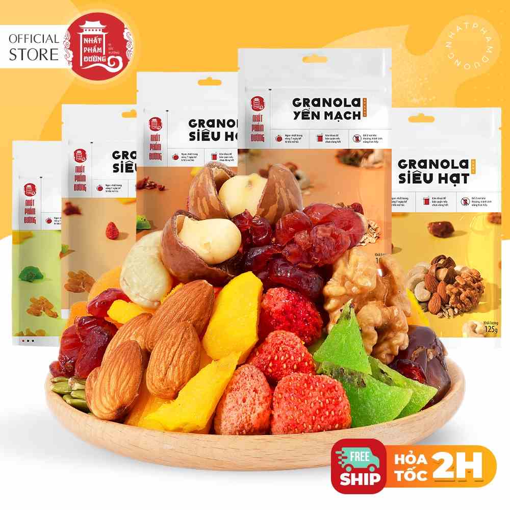 Granola siêu hạt Nhất Phẩm Đường ngũ cốc ăn kiêng eat clean hạt dinh dưỡng macca óc chó hạt điều hạnh nhân dâu tây