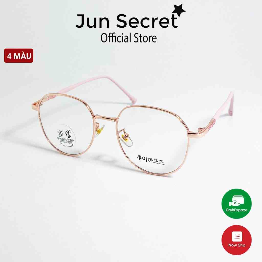 Kính giả cận nam nữ gọng kim loại cao cấp Jun Secret kiểu kính thời thượng, tròng 0 độ chống bụi, chống tia UV JS72616