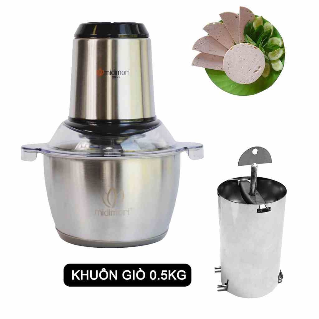 [Mã BMLTB200 giảm đến 100K đơn 499K] Combo Máy xay thịt Midimori 500W và 1 khuôn làm giò chả inox loại 0.5kg