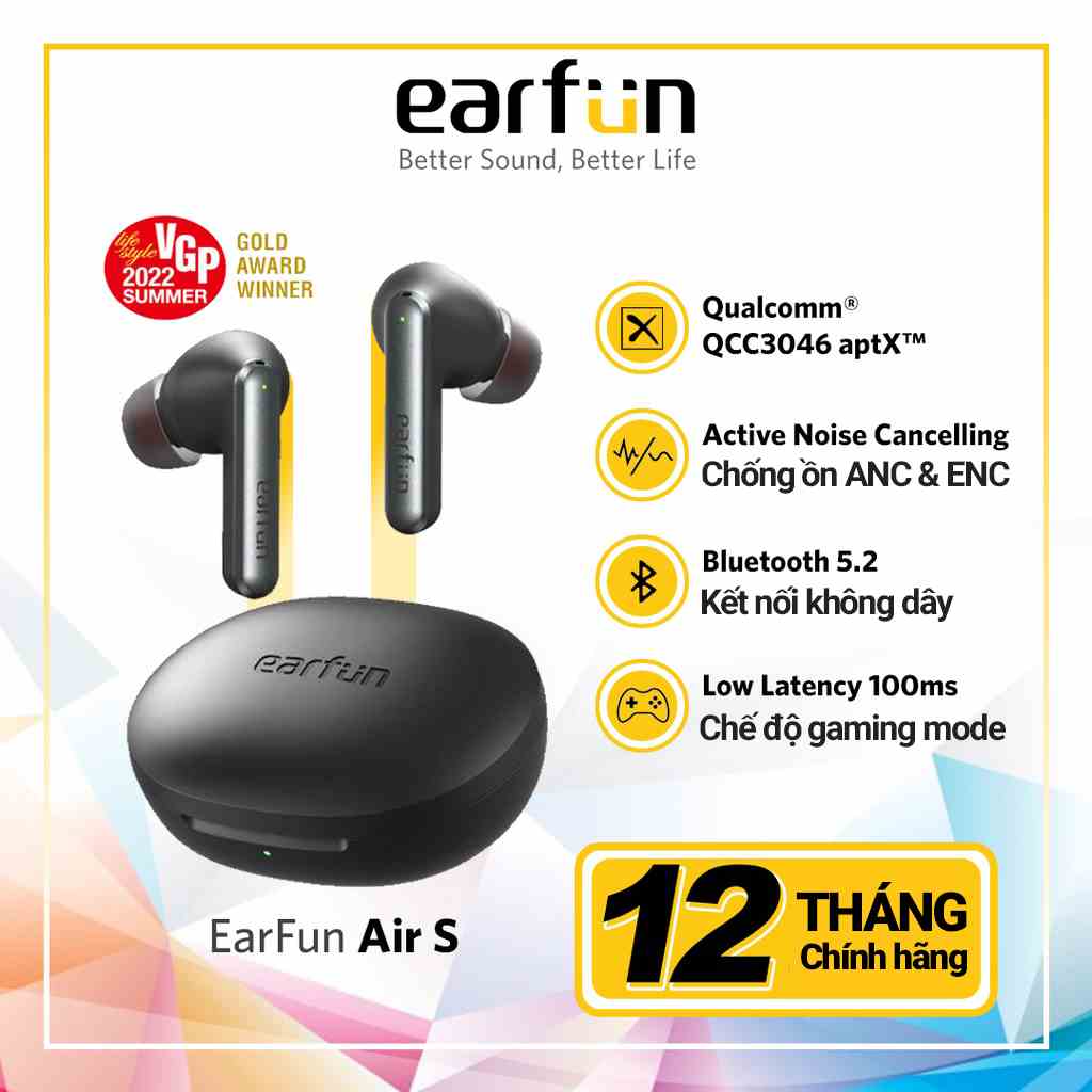 Tai nghe True Wireless EarFun Air S chống ồn ANC Bluetooth 5.2 chế độ Game mode