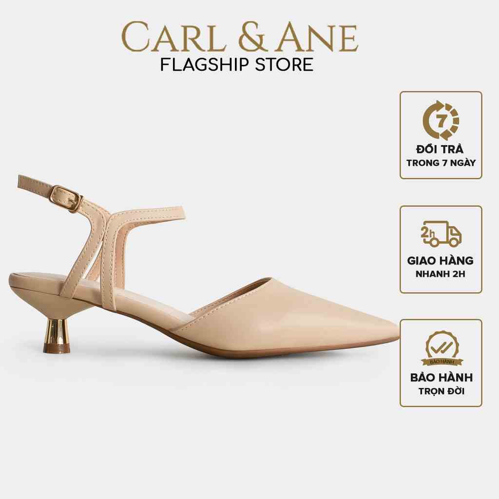 Carl & Ane - Giày cao gót nữ dáng Slingback mũi nhọn phong cách thanh lịch màu kem - CL038