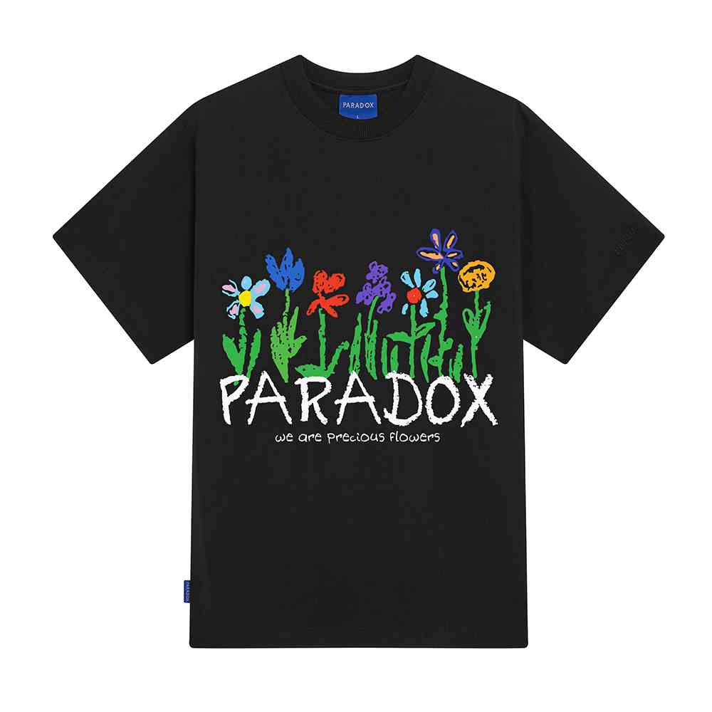 Áo thun form rộng Paradox tay lỡ - Unisex - In hình - FLOWERS - Đen, Trắng