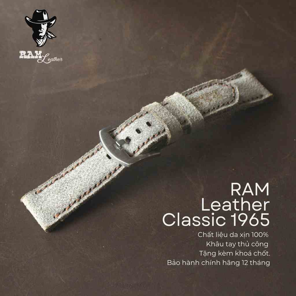 [Mã BMLTB35 giảm đến 35K đơn 99K] Dây Đồng Hồ Da Thật RAM Leather 1965 Da Bò Xám Quân Đội Đức Bền Đẹp