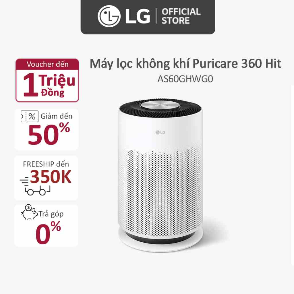 [Mã ELBAU5 giảm 5% đơn 300K] Máy lọc không khí LG Puricare 360 Hit AS60GHWG0, lọc bụi mịn PM0.1, kháng khuẩn 99.9%