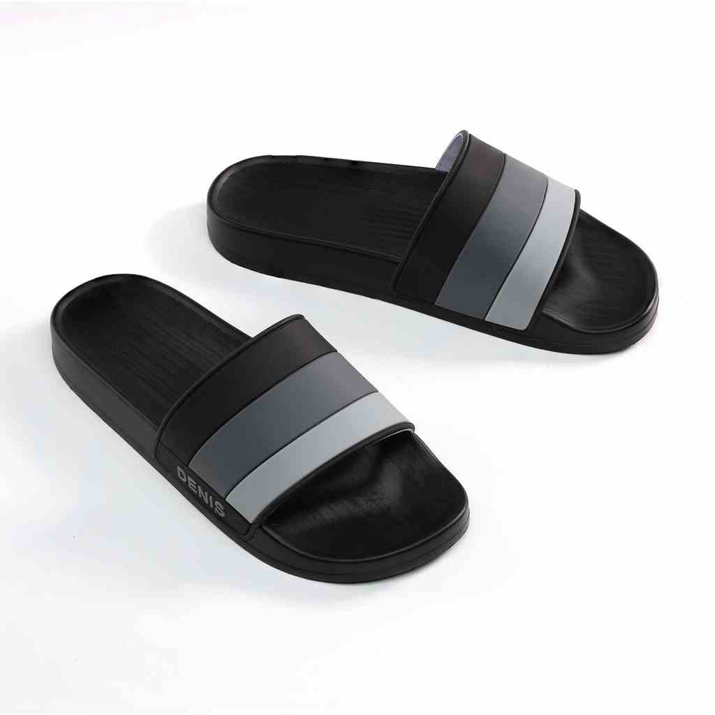 Dép quai ngang Denis SP12 Unisex Slipper Quai Đen sọc 3 màu Ngoài trời