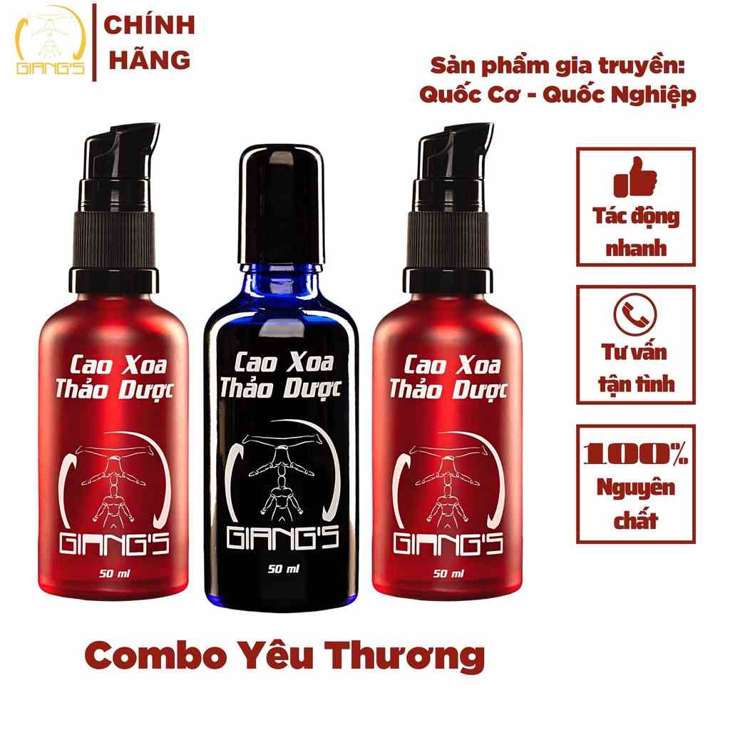 Cao xoa bóp GIANGS  - Dầu nóng lạnh thảo dược masage toàn thân và cổ vai gáy- Liệu trình 2 đỏ 1 xanh chai 50 ml