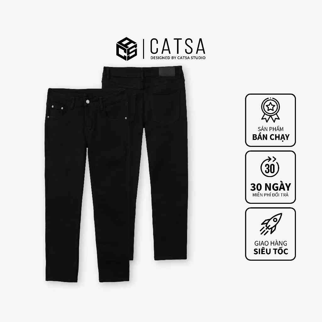 Quần Jeans dài nam, màu đen form slimfit co giãn tốt, mặc thoãi mái dễ dàng vận động CATSA QDL161