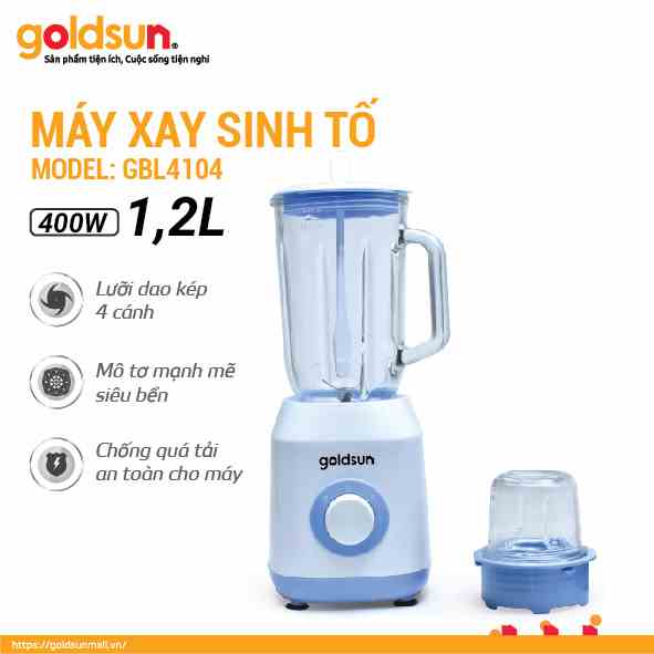 Máy xay sinh tố Goldsun GBL4104 công suất 400W, 2 cối thủy tinh cao cấp