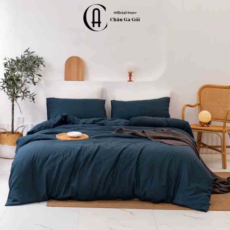 [Mã BMLTA35 giảm đến 35K đơn 99K] Bộ Chăn Ga Gối Cotton Đũi Tici Phong Cách Vintage - Màu Xanh Navy CA Bedding Decor