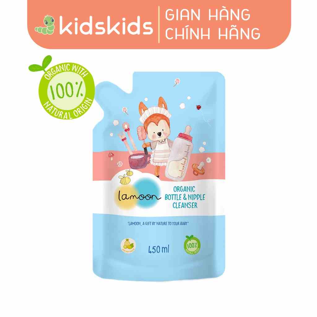 Nước rửa bình sữa Organic cho bé Lamoon - Túi 450ml