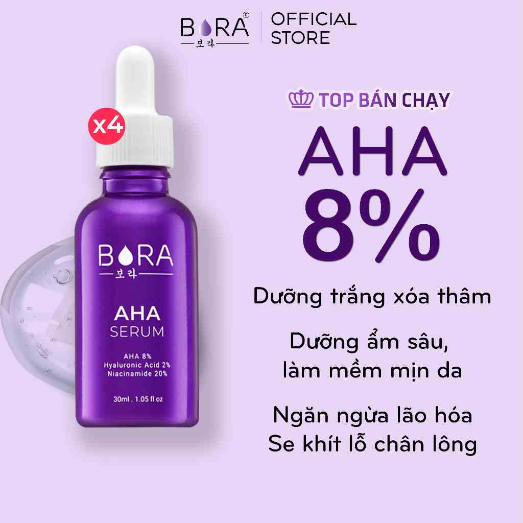 [Mã BMLTB200 giảm đến 100K đơn 499K] COMBO 4 Tinh Chất Serum Ngăn Ngừa Mụn Dưỡng Ẩm Cho Da BORA AHA 8% Lọ 30ml