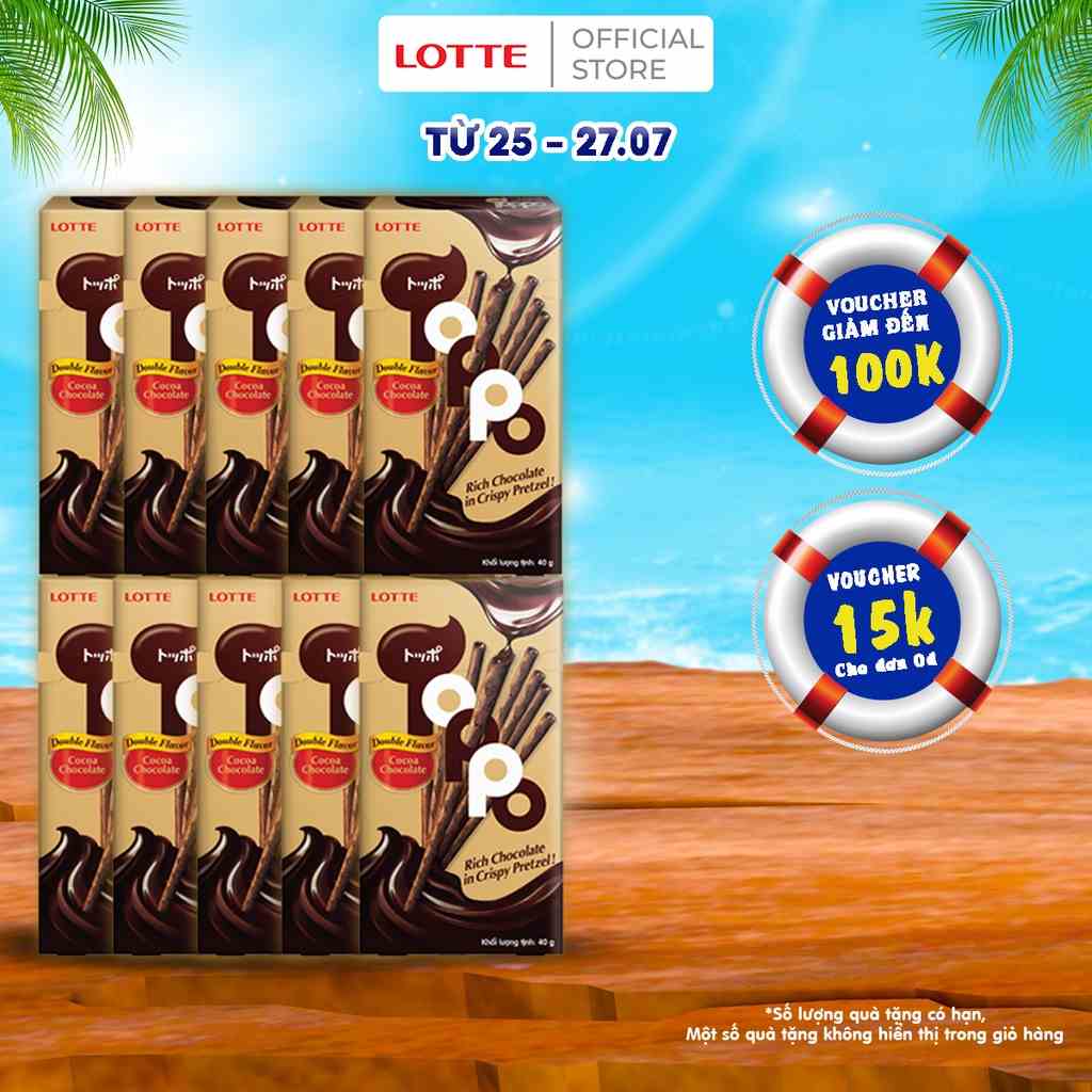 [Mã BMLTB35 giảm đến 35K đơn 99K] Combo 10 hộp Bánh que Toppo nhân sô cô la hương Ca cao 40 g (hộp)