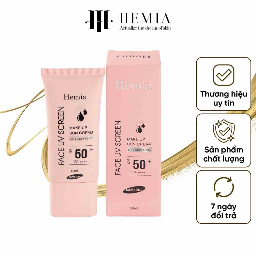 Kem chống nắng Hemia nâng tone trắng da kiềm dầu cho da dầu mụn da khô da nhạy cảm nhập khẩu chính hãng Hàn Quốc 50ml