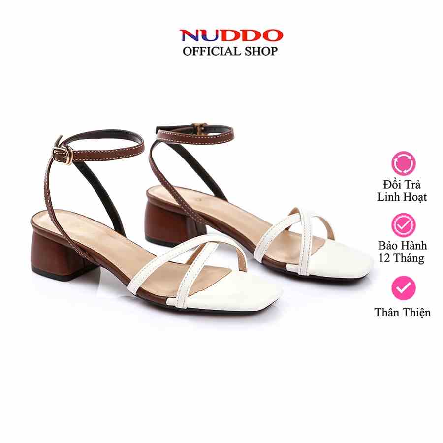 Giày sandal nữ cao gót 3 phân dây mảnh phối màu đẹp thời trang dép quai hậu đế thấp gót vuông cao cấp Nuddo _ N068