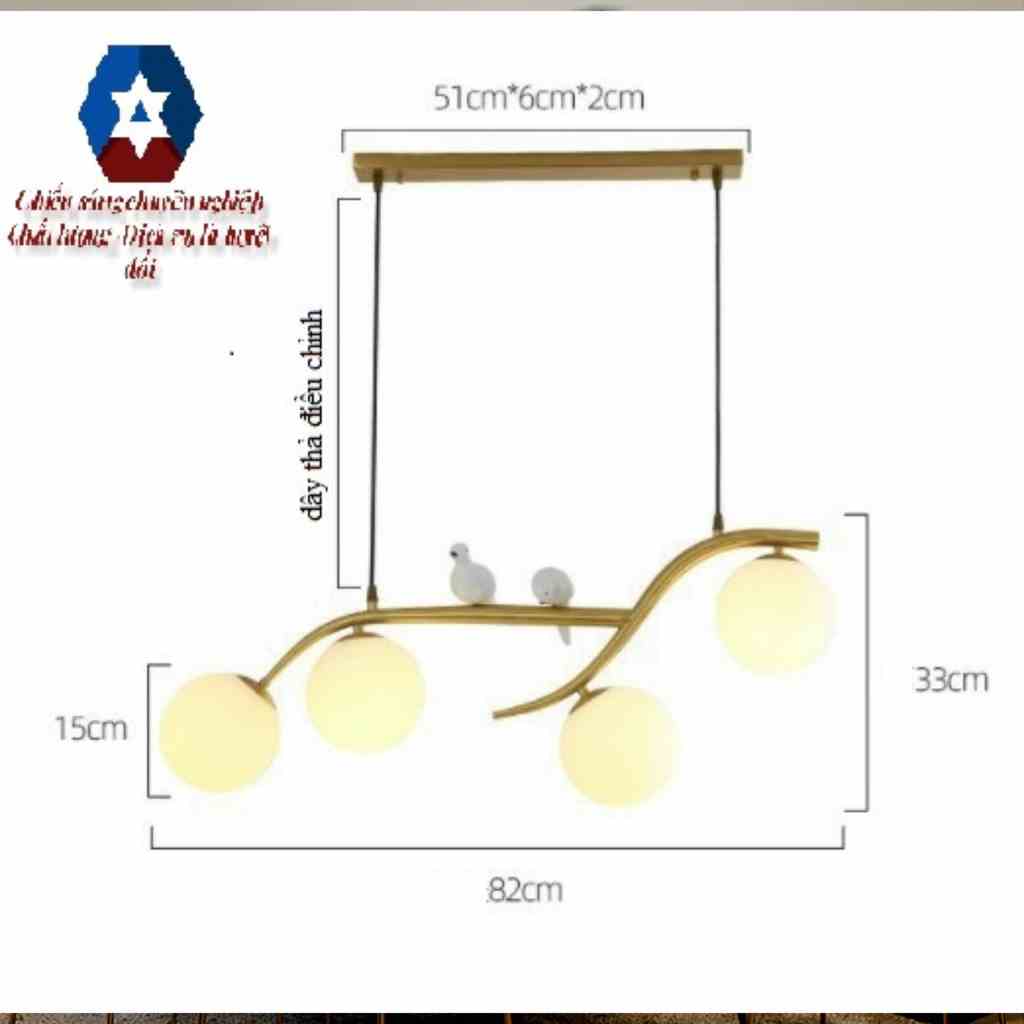 Đèn thả SuperVilighting.MS:THACHIM-4B, thả mạ vàng -mạ đen.trang trí bếp, phòng khách, quán cafe.AC220V . Bảo hành 3 năm