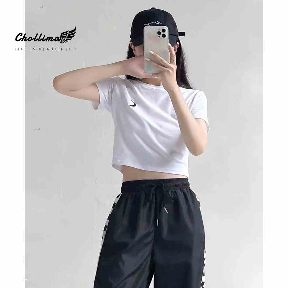 Áo thun croptop tay lỡ Chollima thêu hình MẶT TRĂNG AT452 chất vãi dày dặn co giãn 4 chiều